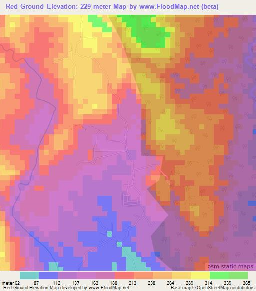 Red Ground,Jamaica Elevation Map