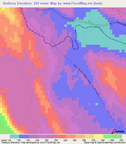 Redbury,Jamaica Elevation Map