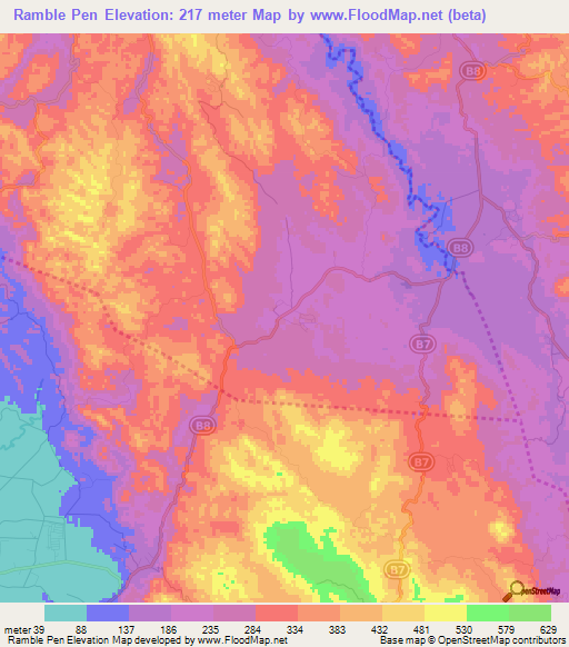 Ramble Pen,Jamaica Elevation Map