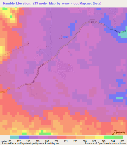 Ramble,Jamaica Elevation Map