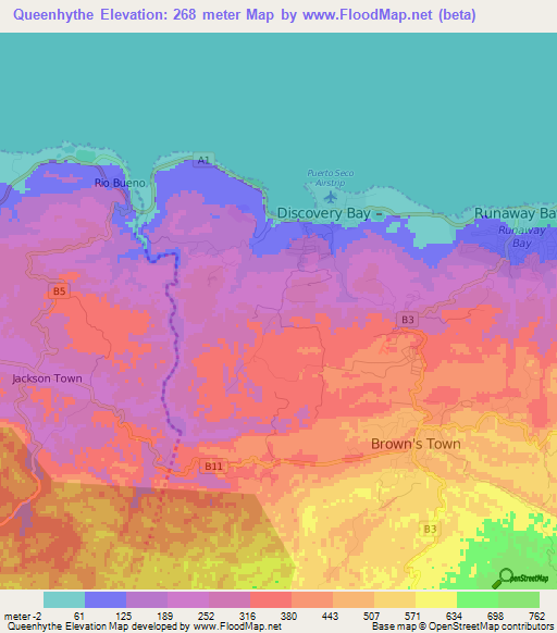 Queenhythe,Jamaica Elevation Map