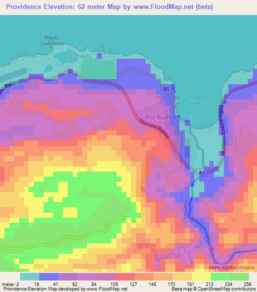 Providence,Jamaica Elevation Map