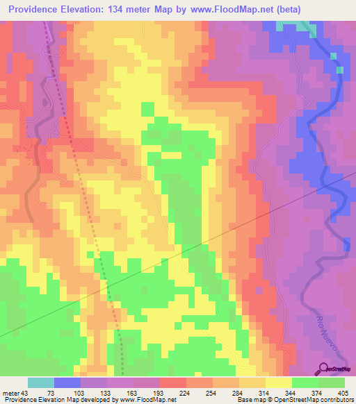 Providence,Jamaica Elevation Map