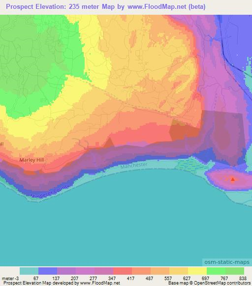 Prospect,Jamaica Elevation Map