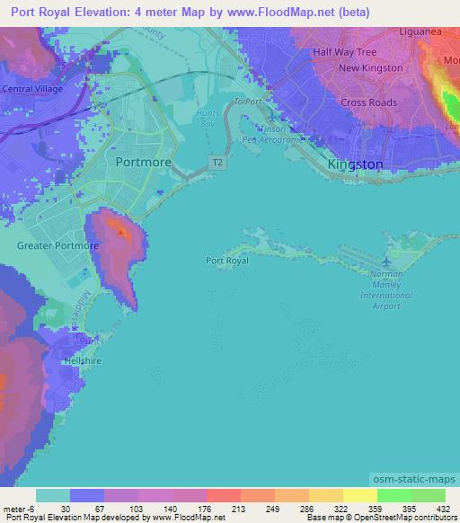 Port Royal,Jamaica Elevation Map