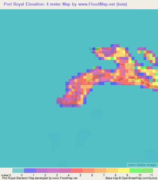 Port Royal,Jamaica Elevation Map
