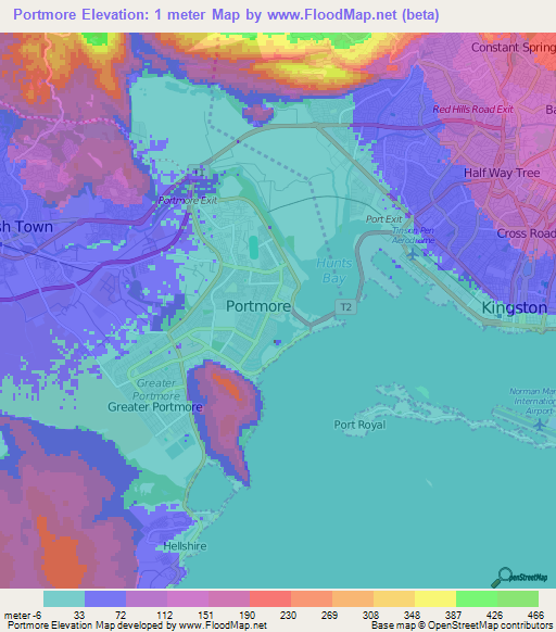 Portmore,Jamaica Elevation Map