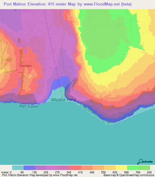 Port Mahon,Jamaica Elevation Map