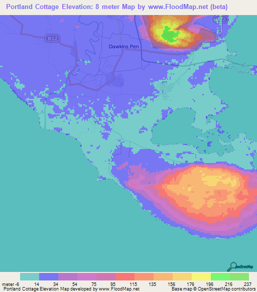 Portland Cottage,Jamaica Elevation Map