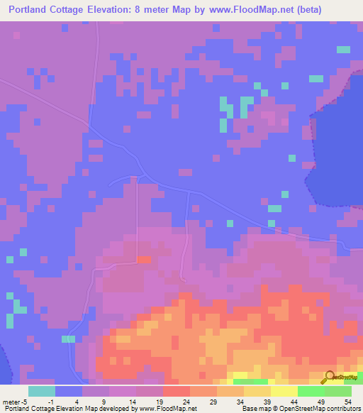 Portland Cottage,Jamaica Elevation Map