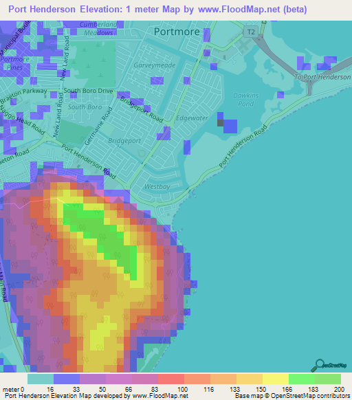 Port Henderson,Jamaica Elevation Map