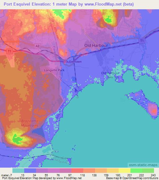 Port Esquivel,Jamaica Elevation Map