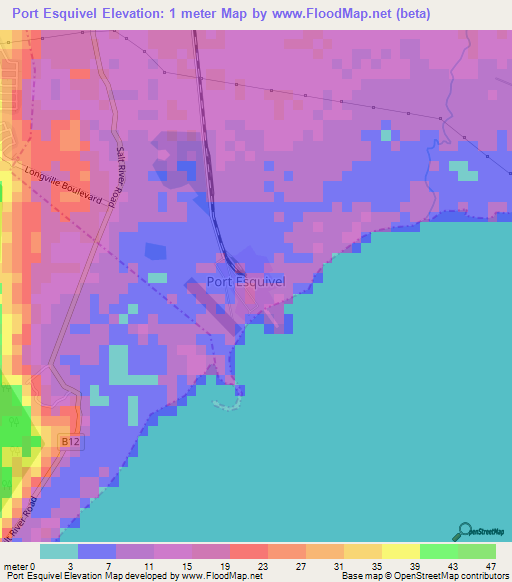 Port Esquivel,Jamaica Elevation Map