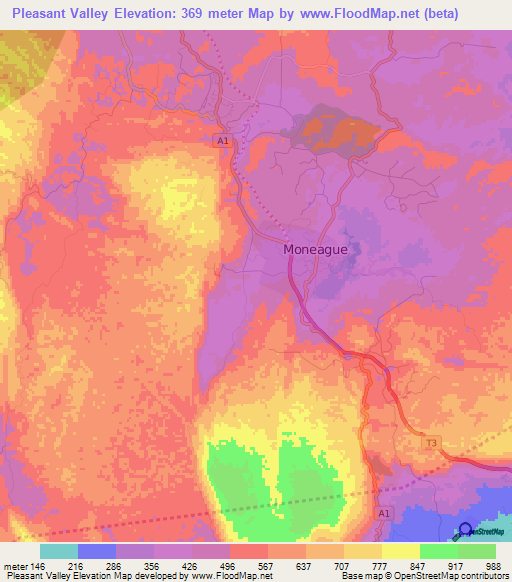 Pleasant Valley,Jamaica Elevation Map