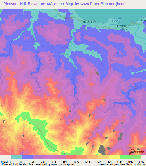 Pleasant Hill,Jamaica Elevation Map