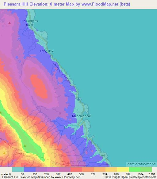 Pleasant Hill,Jamaica Elevation Map