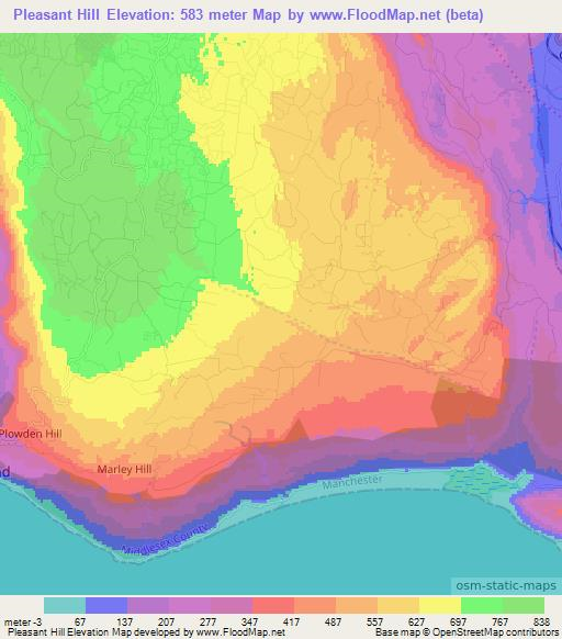 Pleasant Hill,Jamaica Elevation Map