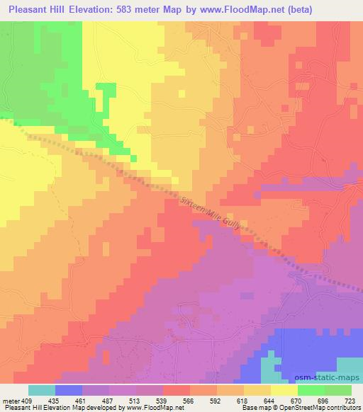 Pleasant Hill,Jamaica Elevation Map