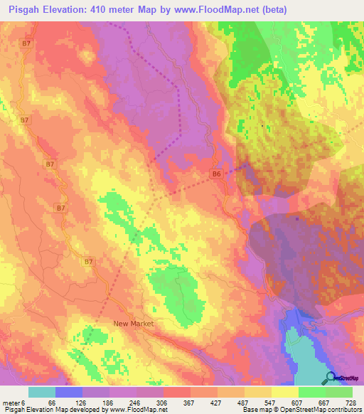 Pisgah,Jamaica Elevation Map