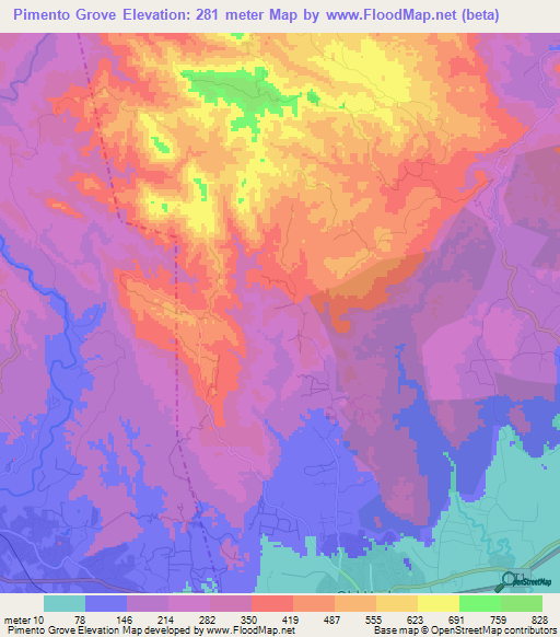 Pimento Grove,Jamaica Elevation Map