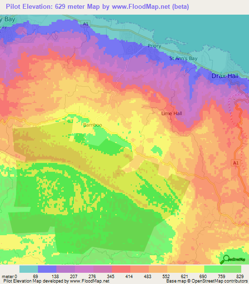 Pilot,Jamaica Elevation Map