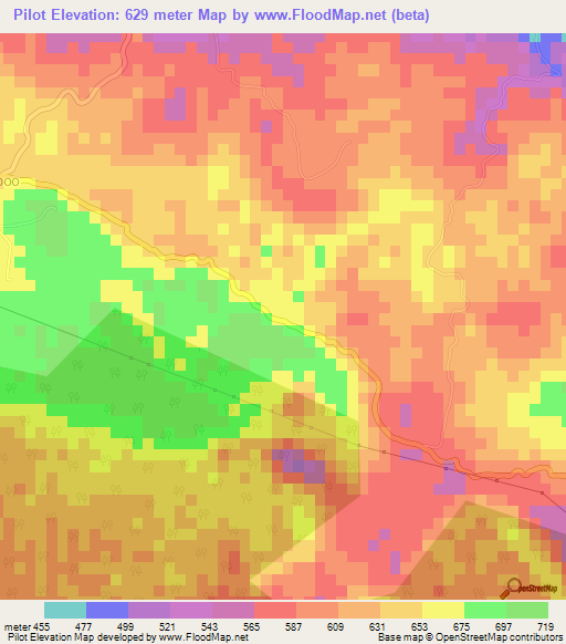 Pilot,Jamaica Elevation Map