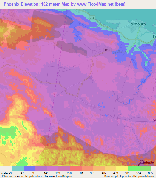 Phoenix,Jamaica Elevation Map