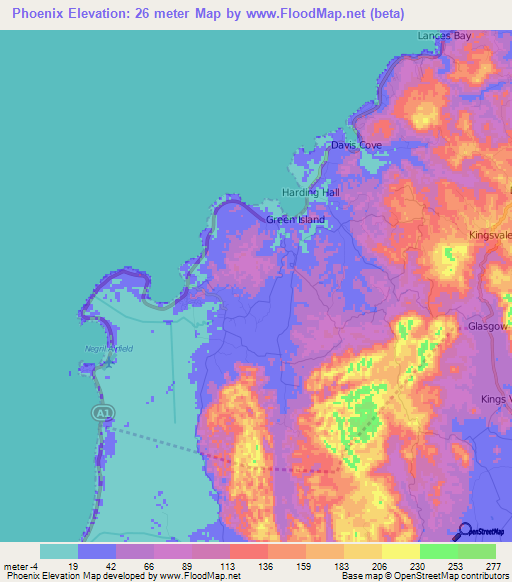 Phoenix,Jamaica Elevation Map