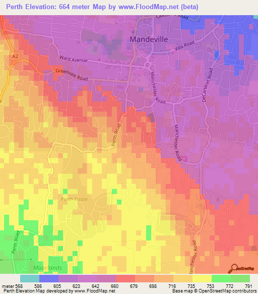Perth,Jamaica Elevation Map