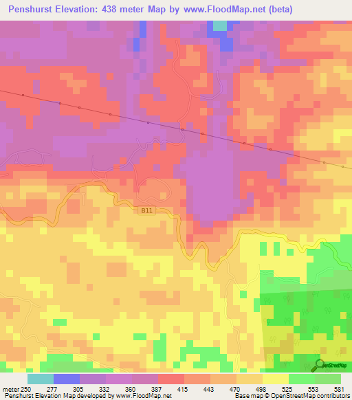Penshurst,Jamaica Elevation Map