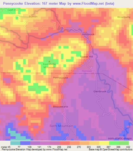 Pennycooke,Jamaica Elevation Map