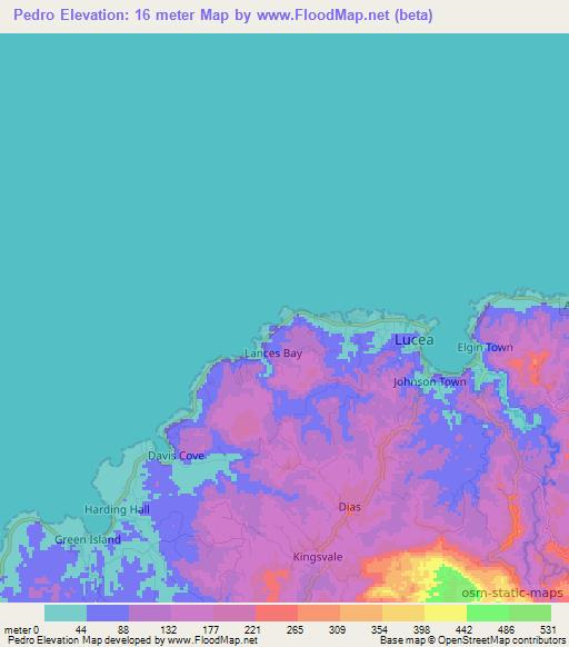 Pedro,Jamaica Elevation Map