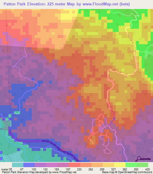 Patton Park,Jamaica Elevation Map