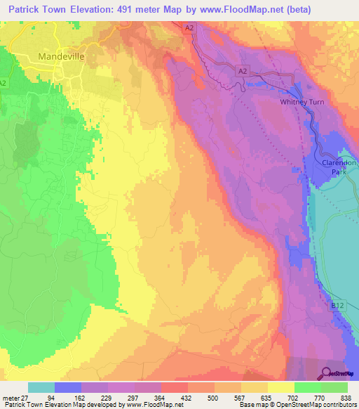 Patrick Town,Jamaica Elevation Map