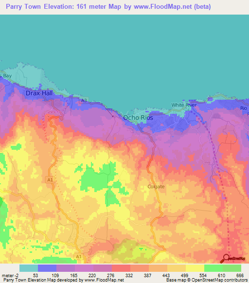 Parry Town,Jamaica Elevation Map