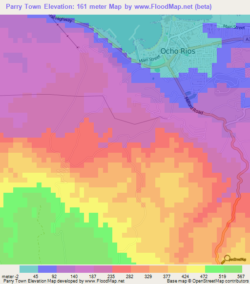 Parry Town,Jamaica Elevation Map