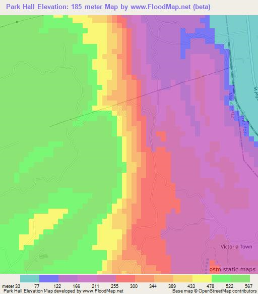 Park Hall,Jamaica Elevation Map