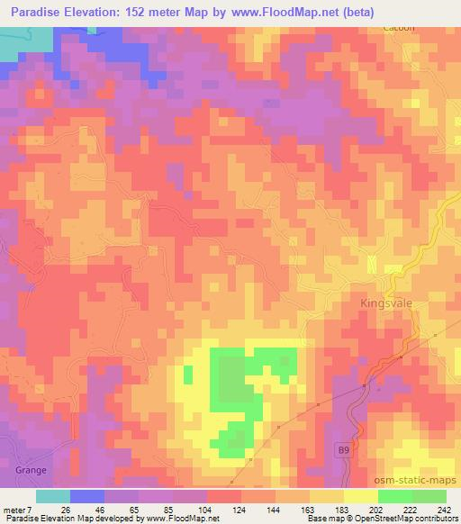 Paradise,Jamaica Elevation Map