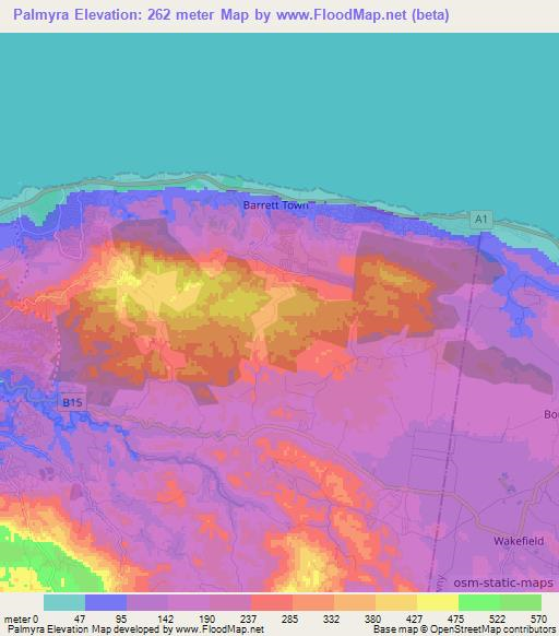 Palmyra,Jamaica Elevation Map