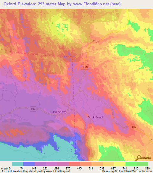 Oxford,Jamaica Elevation Map