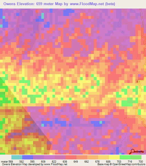 Owens,Jamaica Elevation Map