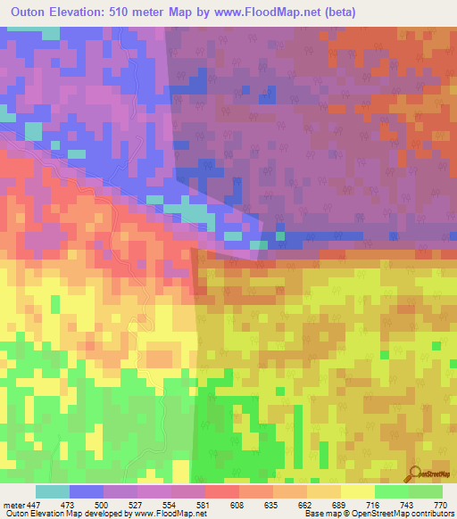 Outon,Jamaica Elevation Map