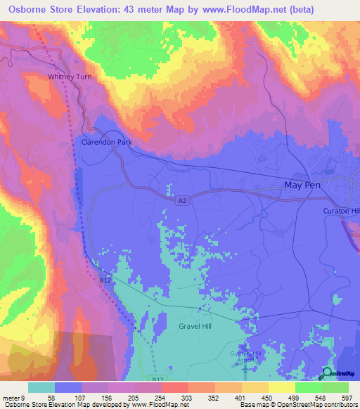 Osborne Store,Jamaica Elevation Map