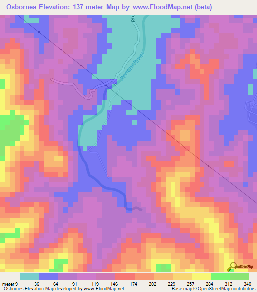 Osbornes,Jamaica Elevation Map