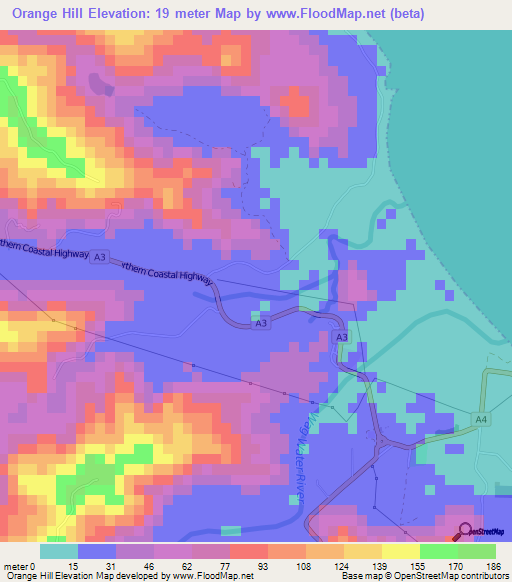 Orange Hill,Jamaica Elevation Map