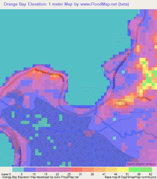 Orange Bay,Jamaica Elevation Map