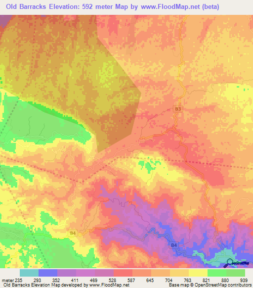 Old Barracks,Jamaica Elevation Map