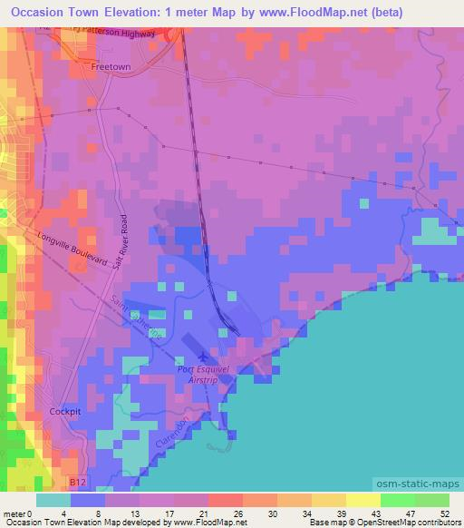 Occasion Town,Jamaica Elevation Map