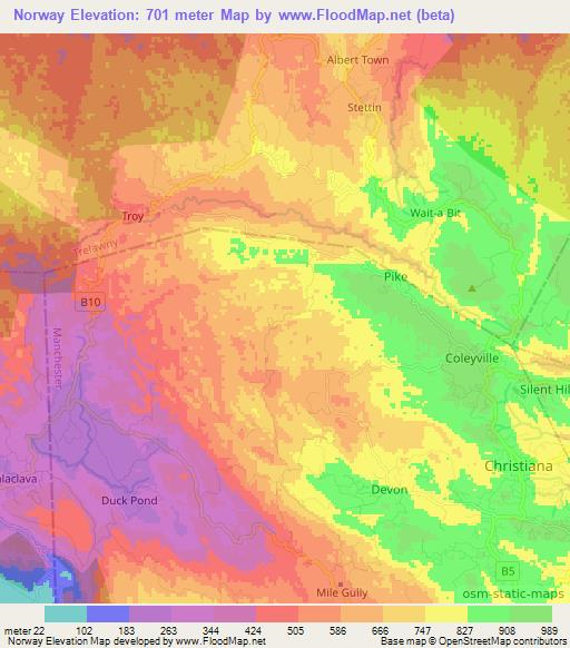 Norway,Jamaica Elevation Map