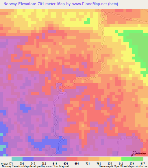 Norway,Jamaica Elevation Map